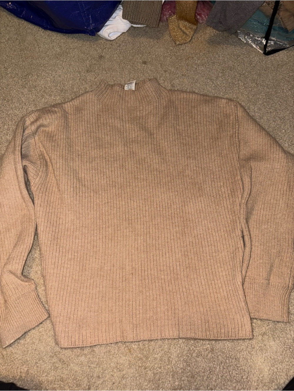 For The Republic Women’s Large Beige Ribbed Mock Neck Long Sleeve Sweater Knit